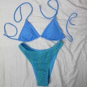 wild fable 2 Piece Bikini Light Blue and Green Crochet Size Small NWT